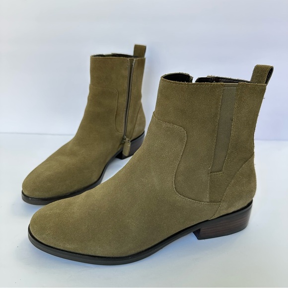 Cole Haan Shoes - Cole Haan 7.5 Chelsea Minimalist Classic Olive Suede Side Zip Ankle Boots